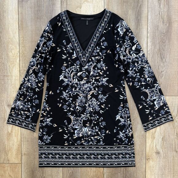 White House Black Market Floral Dress Size M Petite Embroidered Stretch Classic - Picture 6 of 13